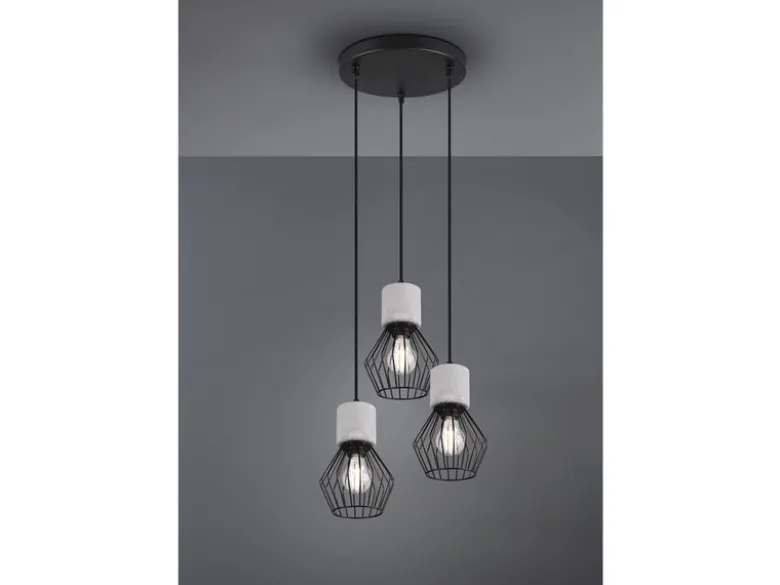 Pendelleuchte JAMIRO 3-flammig mit Draht Lampenschirmen & Betonoptik, Ø 25cm