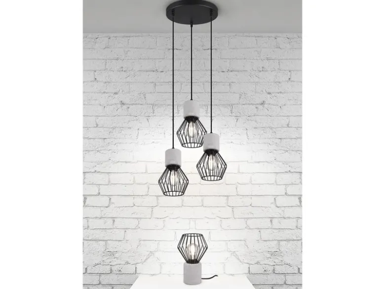 Pendelleuchte JAMIRO 3-flammig mit Draht Lampenschirmen & Betonoptik, Ø 25cm