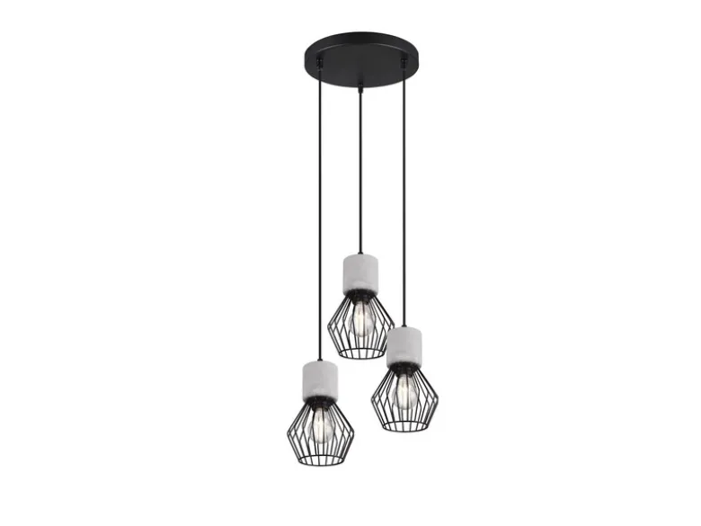 Pendelleuchte JAMIRO 3-flammig mit Draht Lampenschirmen & Betonoptik, Ø 25cm