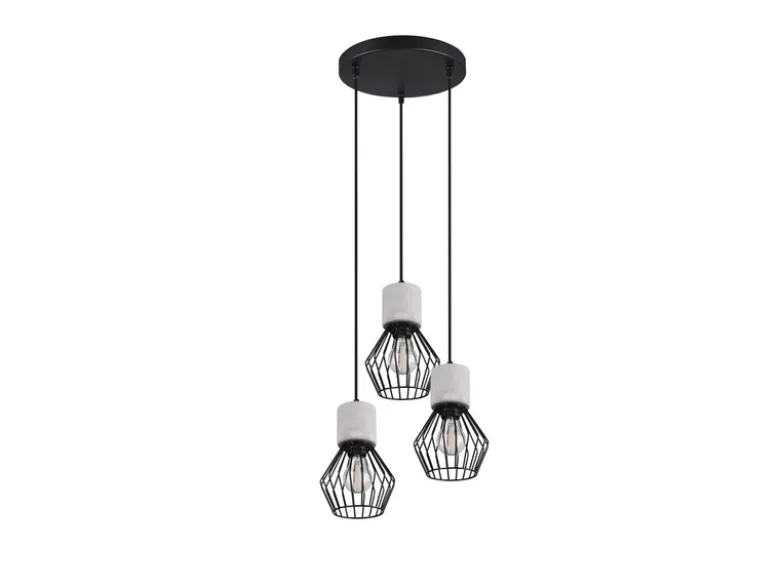 Pendelleuchte JAMIRO 3-flammig mit Draht Lampenschirmen & Betonoptik, Ø 25cm