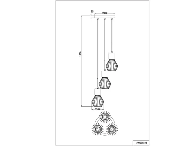 Pendelleuchte JAMIRO 3-flammig mit Draht Lampenschirmen & Betonoptik, Ø 25cm