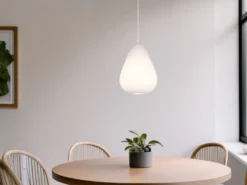 Pendelleuchte JANINE mit gemustertem Stoff Lampenschirm Weiß, Ø 35cm