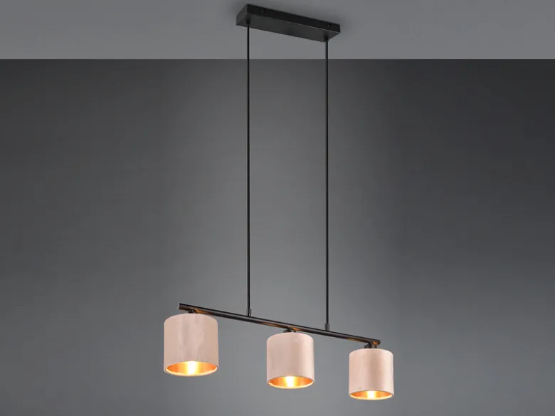 Pendelleuchte JULIETA 3-flammig Samt Lampenschirme Beige Gold, Breite 66cm