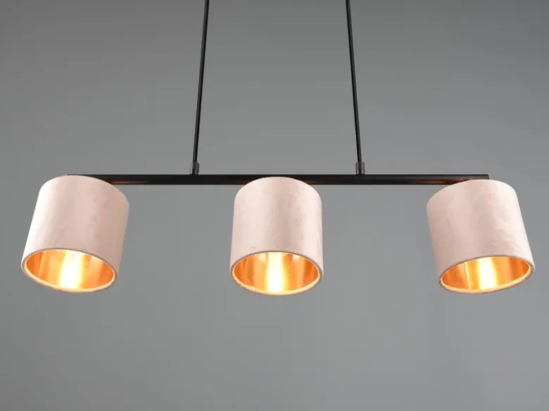 Pendelleuchte JULIETA 3-flammig Samt Lampenschirme Beige Gold, Breite 66cm