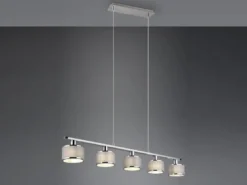Pendelleuchte KAPRUN Chrom 5-flammig Stoff Lampenschirme Grau, Breite 92cm