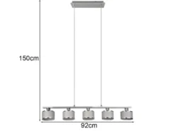 Pendelleuchte KAPRUN Chrom 5-flammig Stoff Lampenschirme Grau, Breite 92cm