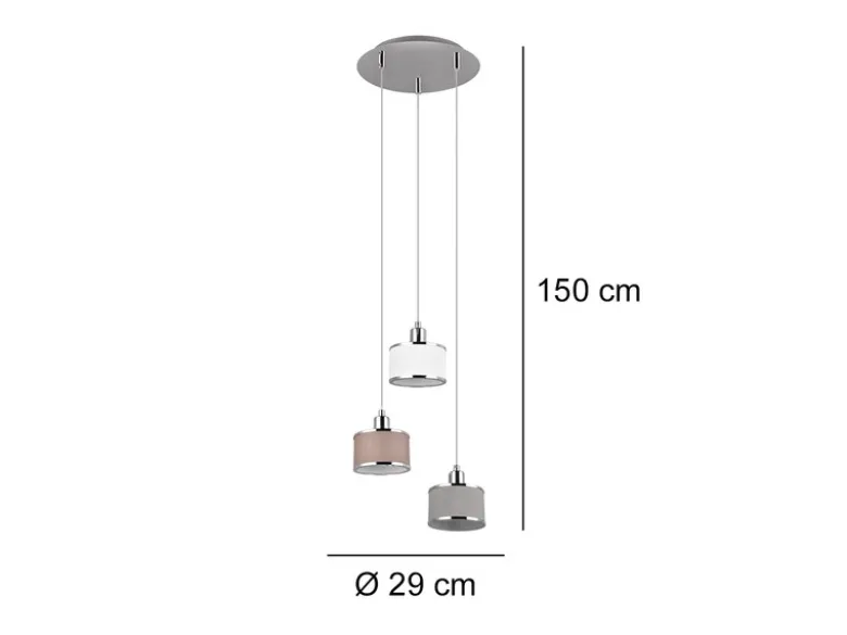 Pendelleuchte KAPRUN 3-flammig mit Stoffschirmen mehrfarbig, Ø 29cm