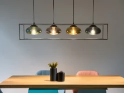 Pendelleuchte LAMYA 4-flammig mit Glasschirmen Bunt, Breite 100cm