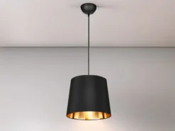 Pendelleuchte LAUREA 1-flammig mit Stoff-Schirm Schwarz Gold, Ø 30cm