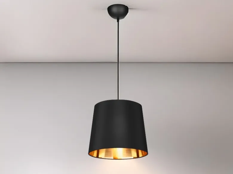 Pendelleuchte LAUREA 1-flammig mit Stoff-Schirm Schwarz Gold, Ø 30cm