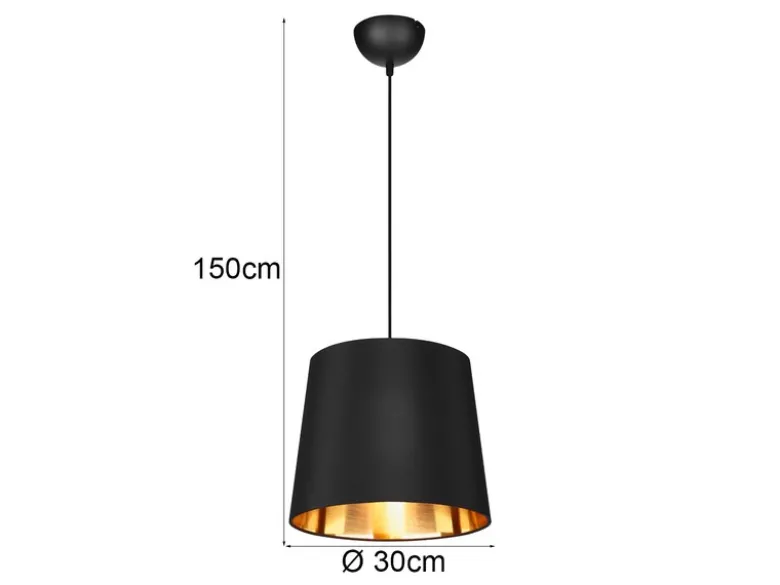Pendelleuchte LAUREA 1-flammig mit Stoff-Schirm Schwarz Gold, Ø 30cm
