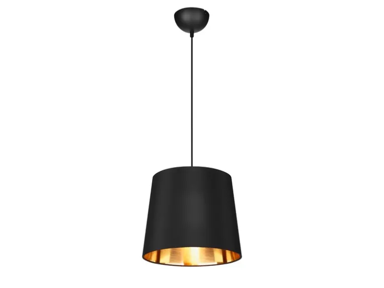 Pendelleuchte LAUREA 1-flammig mit Stoff-Schirm Schwarz Gold, Ø 30cm