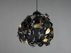 Pendelleuchte LEAVY mit Blätter Lampenschirm in Schwarz Gold, Ø 38cm