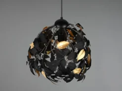 Pendelleuchte LEAVY mit Blätter Lampenschirm in Schwarz Gold, Ø 38cm