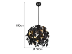 Pendelleuchte LEAVY mit Blätter Lampenschirm in Schwarz Gold, Ø 38cm
