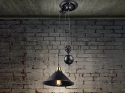 Pendelleuchte LENIUS mit Metallschirm Schwarz, Höhe 90cm-180cm