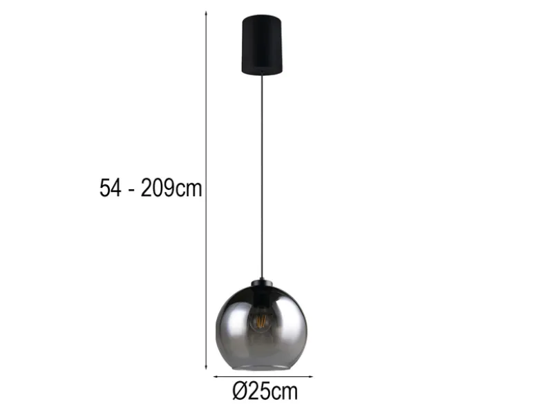 Pendelleuchte LIORA höhenverstellbar 1-flammig mit Rauchglas Kugel, Ø 25cm
