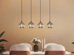 Pendelleuchte LOIS 4-flammig Metall Schwarz Gold mit Glaskristallen, Breite 73cm