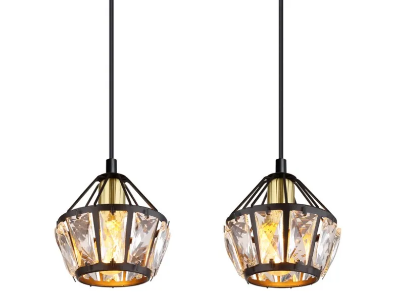 Pendelleuchte LOIS 4-flammig Metall Schwarz Gold mit Glaskristallen, Breite 73cm
