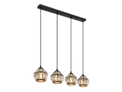 Pendelleuchte LOIS 4-flammig Metall Schwarz Gold mit Glaskristallen, Breite 73cm
