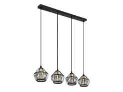 Pendelleuchte LOIS 4-flammig Metall Schwarz Gold mit Glaskristallen, Breite 73cm