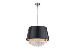 Pendelleuchte LORELEY mit Stoffschirm Schwarz Gold & Kristall, Ø 50cm