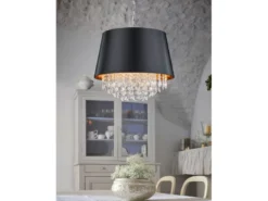 Pendelleuchte LORELEY mit Stoffschirm Schwarz Gold & Kristall, Ø 50cm