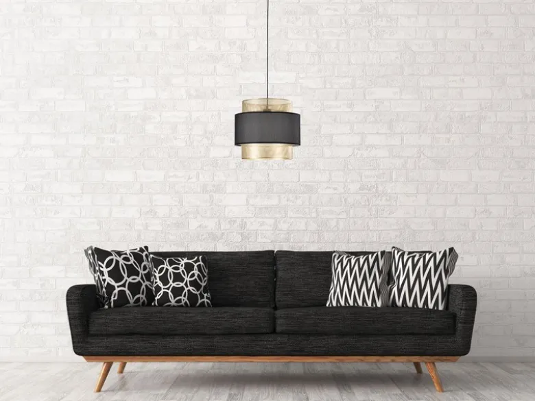 Pendelleuchte LOUNGE einflammig, Metall Gold mit Stoffblende Schwarz, Ø 35cm