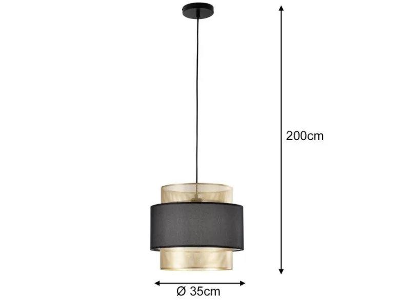 Pendelleuchte LOUNGE einflammig, Metall Gold mit Stoffblende Schwarz, Ø 35cm