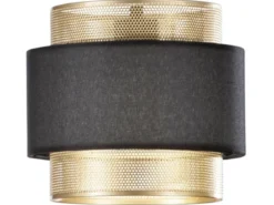 Pendelleuchte LOUNGE 3-flammig, Metall Gold mit Stoffblende Schwarz, Breite 85cm