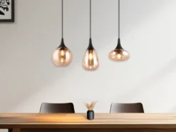 Pendelleuchte LUMINA 3-flammig, Glas Lampenschirme amberfarbig, Breite 70cm