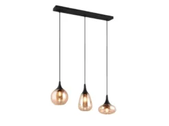 Pendelleuchte LUMINA 3-flammig, Glas Lampenschirme amberfarbig, Breite 70cm