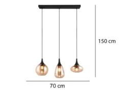 Pendelleuchte LUMINA 3-flammig, Glas Lampenschirme amberfarbig, Breite 70cm