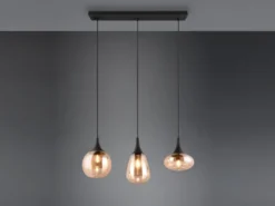 Pendelleuchte LUMINA 3-flammig, Glas Lampenschirme amberfarbig, Breite 70cm