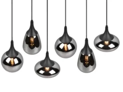 Pendelleuchte LUMINA 6 flammig Glas Chrom verspiegelt & Rauchglas Optik, B: 93cm