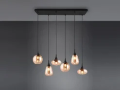 Pendelleuchte LUMINA 6-flammig, Glasschirme amberfarbig, Breite 93cm