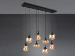 Pendelleuchte LUMINA 8-flammig groß Glasschirme amberfarbig, Breite 121cm