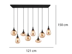 Pendelleuchte LUMINA 8-flammig groß Glasschirme amberfarbig, Breite 121cm