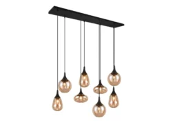 Pendelleuchte LUMINA 8-flammig groß Glasschirme amberfarbig, Breite 121cm