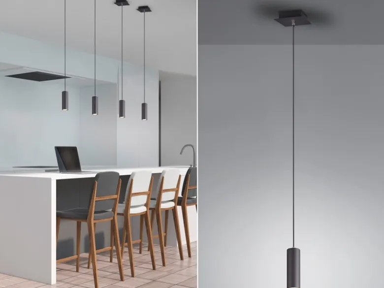 Pendelleuchte MARLEY 1-flammig Metall in Schwarz matt, Ø 12cm