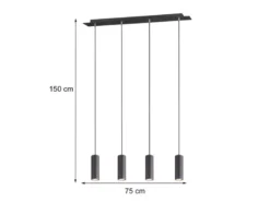 Pendelleuchte MARLEY 4-flammig Metall Schwarz, Breite 75cm