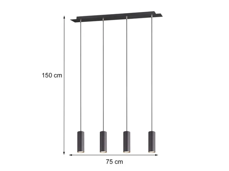 Pendelleuchte MARLEY 4-flammig Metall Schwarz, Breite 75cm