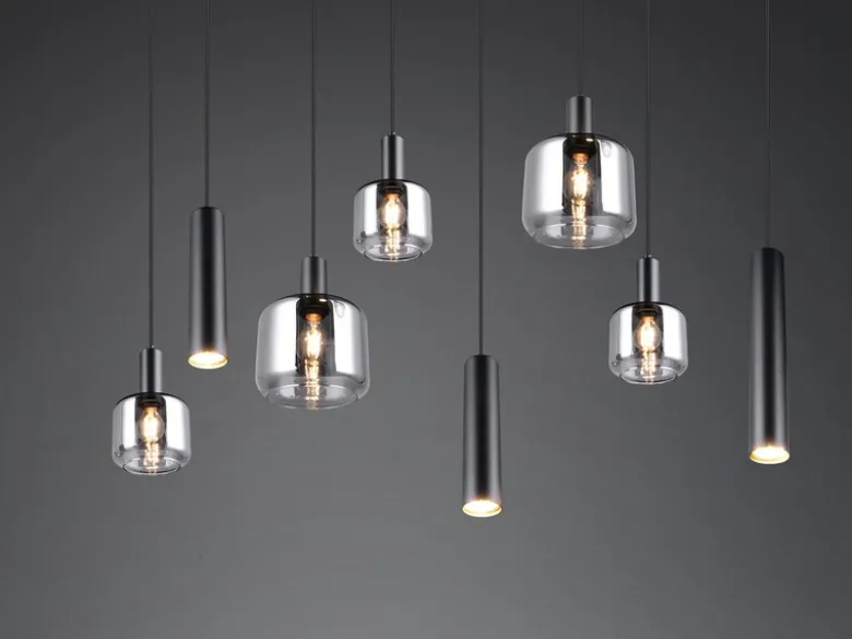 Pendelleuchte MATARO 8-flammig Metall mit Glasschirmen Chrom, Breite 118cm