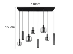 Pendelleuchte MATARO 8-flammig Metall mit Glasschirmen Chrom, Breite 118cm