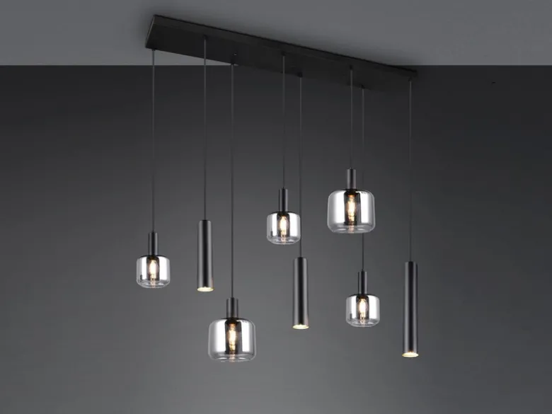 Pendelleuchte MATARO 8-flammig Metall mit Glasschirmen Chrom, Breite 118cm