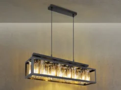 Pendelleuchte MATHILDE mit Rauchglas Kristallen 4-flammig, Breite 68cm