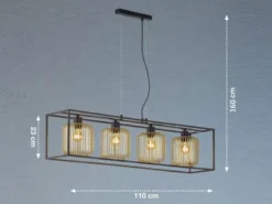 Pendelleuchte mehrflammig 4 Lamellen Lampenschirme Gold lang, Breite 110cm