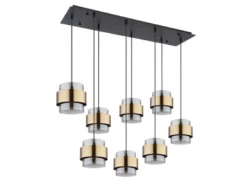 Pendelleuchte MILLEY 8-flammig mit Rauchglas und Messing, Breite 103cm