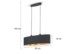 Pendelleuchte mit Stoff Lampenschirm Schwarz / innen Gold oval, Breite 80cm