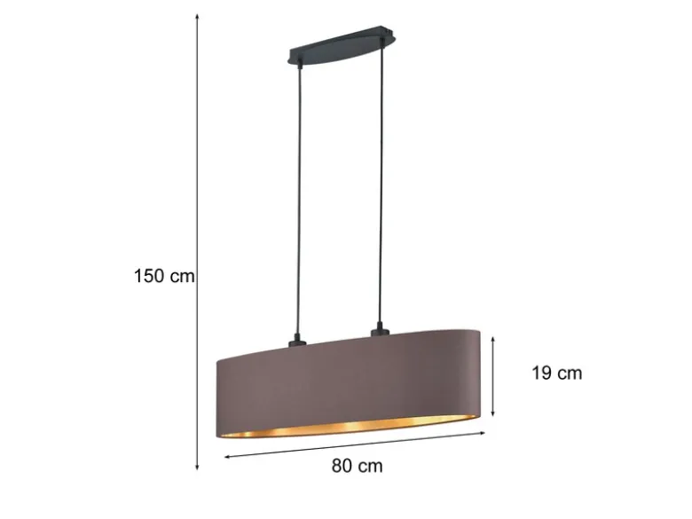 Pendelleuchte mit Stoff Lampenschirm Braun / innen Gold oval, Breite 80cm